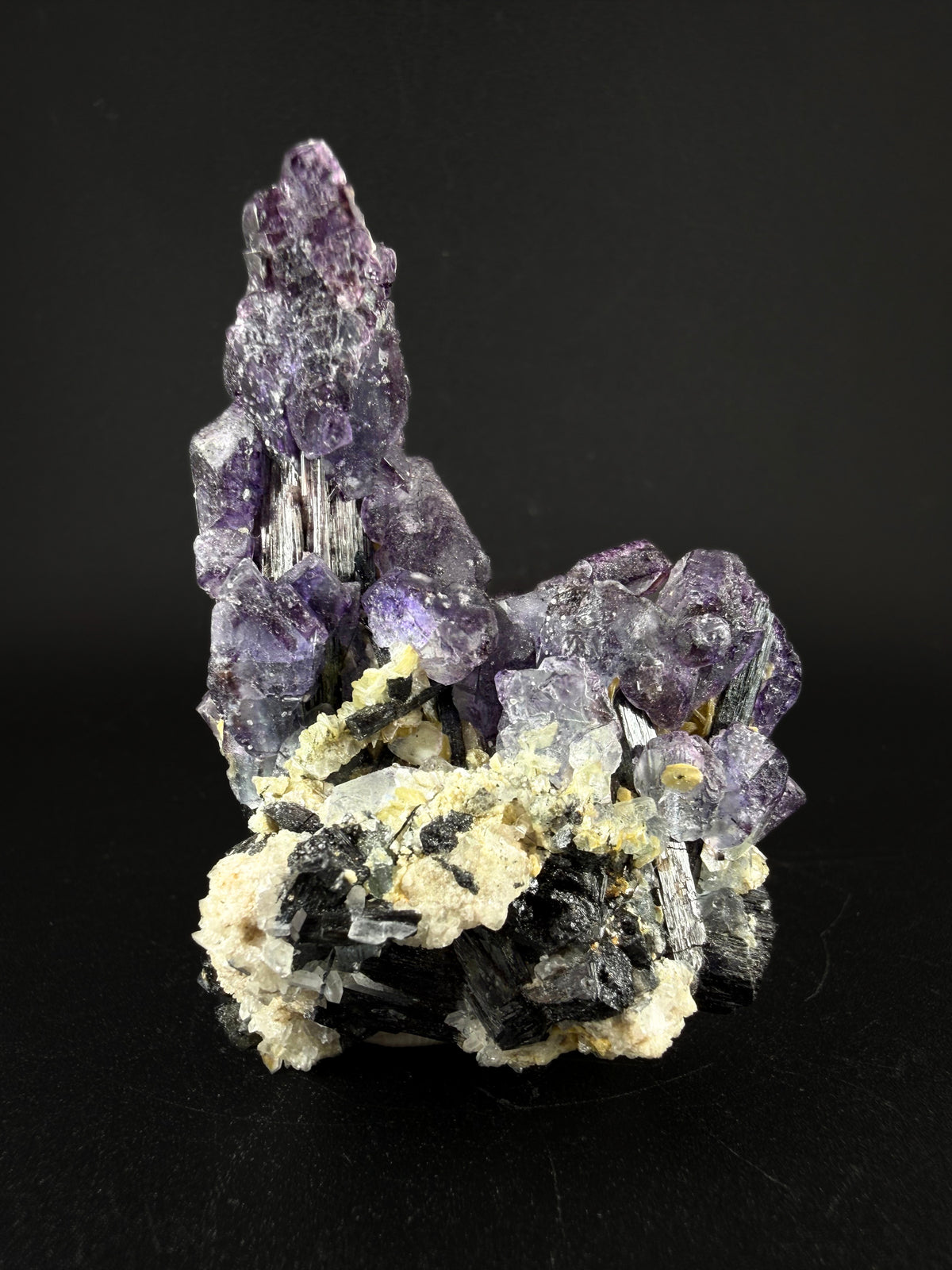Fluorite, Spinel Law Twin, Quartz and Schorl