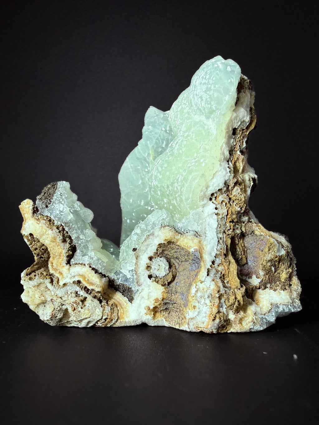 Smithsonite on Banded Sphalerite & Calcite