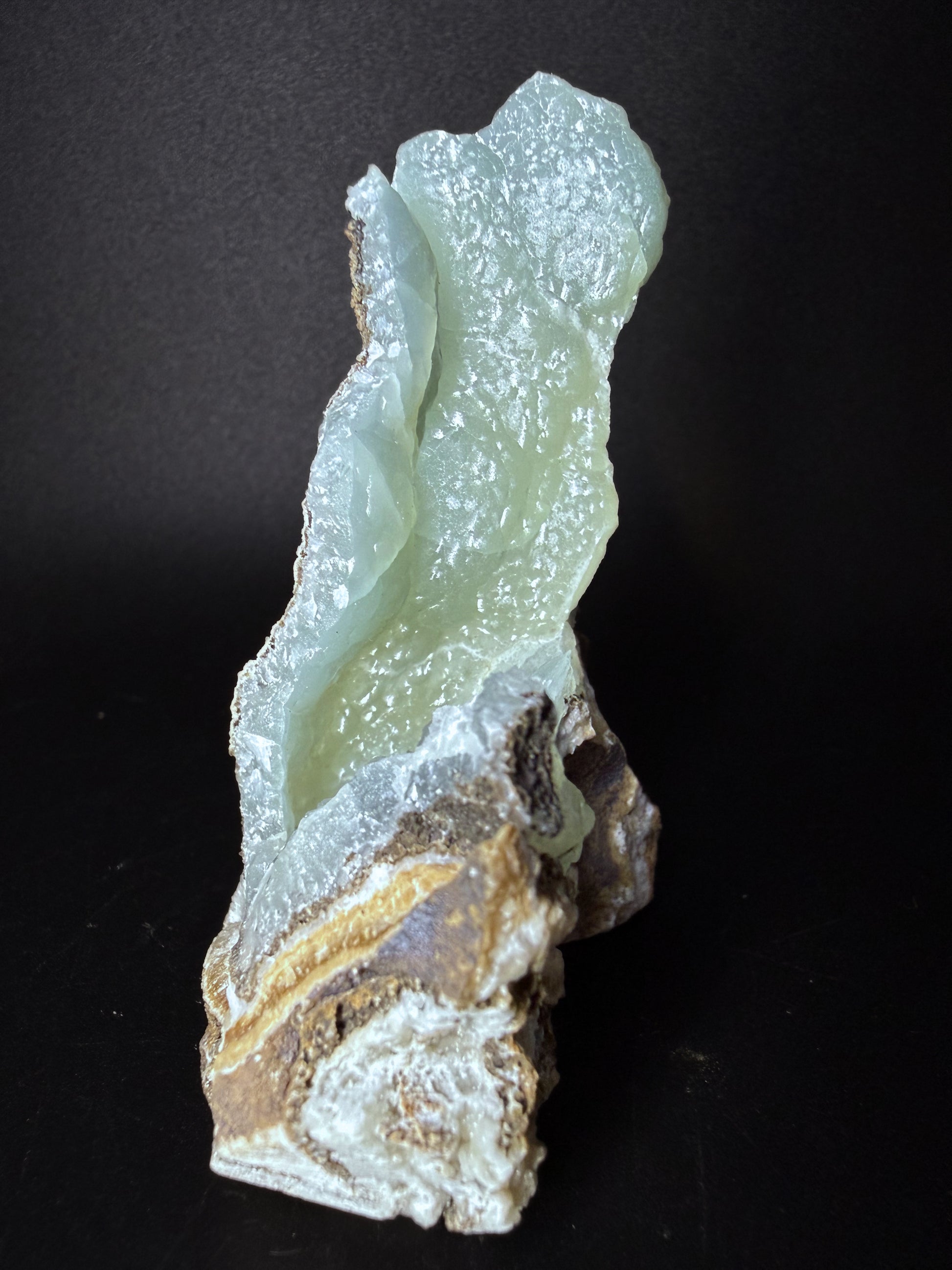 Smithsonite on Banded Sphalerite & Calcite
